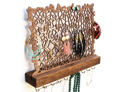 Wall Mounted Jewelry Display for Necklaces, Bracelets, Earrings and Studs HOOKS ORGANIC II -