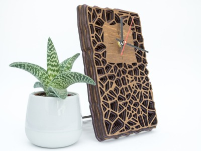 Modern Wall Clock for Desk Clock - Layered Wood Organic Two Tone Design Walnut Brown and Purple - arborala Originals