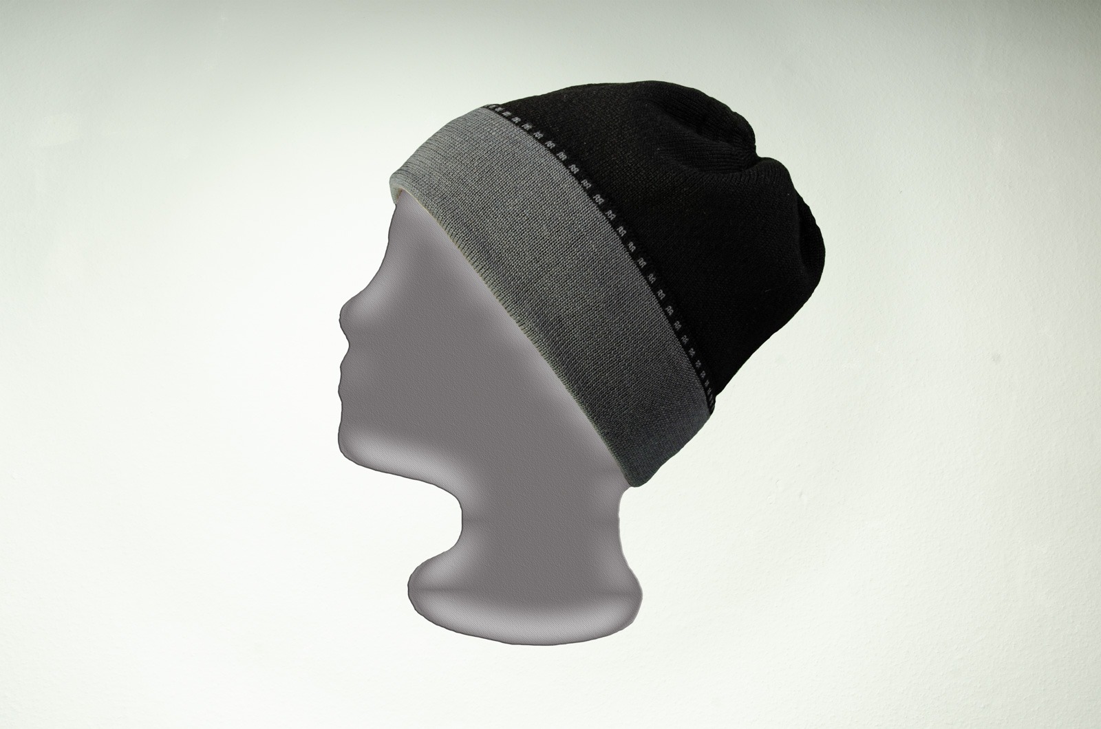 Merino Mütze uni in schwarz und grau 3