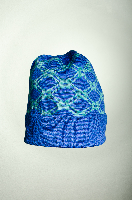 Merino Mütze Netz II in blau und türkis