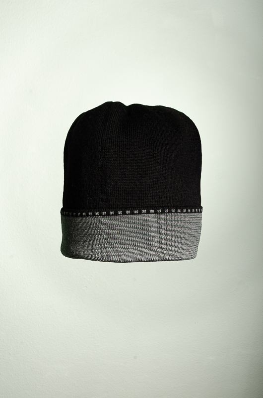 Merino Mütze uni in schwarz und grau