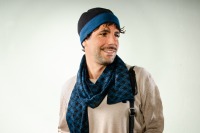 Merino scarf and hat floral check in petrol and black 5