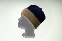Merino beanie waistband color in dark blue and taupe 3