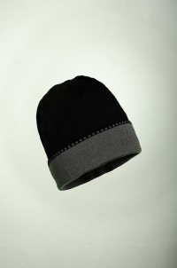 Merino Mütze uni in schwarz und grau 2