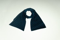 Merino scarf and hat floral check in petrol and black 4