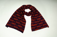 Merino scarf Lotos 3-colored in terra, wine red and dark blue 3