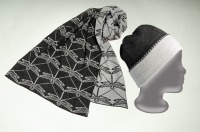 Merino scarf dragonfly and hat collar color in dark gray and silver 4