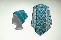 Merino sun stole and hat in silver and turquoise 7
