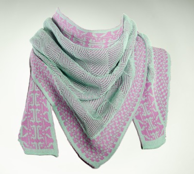 Halstuch Shine dreieckig in mint und lila - gestricktes Halstuch aus 100 Bio-Baumwolle
