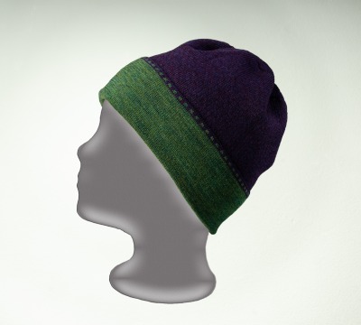 Merino Mütze Bundfarbe in dunkelgrün und lila - 100 Merino extrasoft