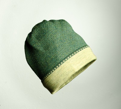 Merino beanie waistband color in dark green and light green - 100 % Merino extrasoft