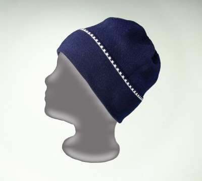 Merino Mütze uni in den Farben dunkelblau und weiß - Feinstrick aus 100 Merino extrasoft
