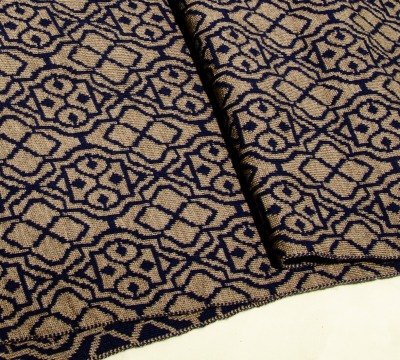Scarf net two-tone in taupe and dark blue - 100% Merino extrasoft