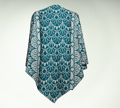 Stole, triangular sun shawl in silver and turquoise - 100% Merino extrasoft