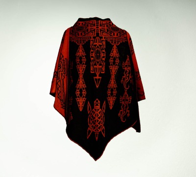 Stole, triangular Aztek shawl in black and terra - 100 Merino extrasoft