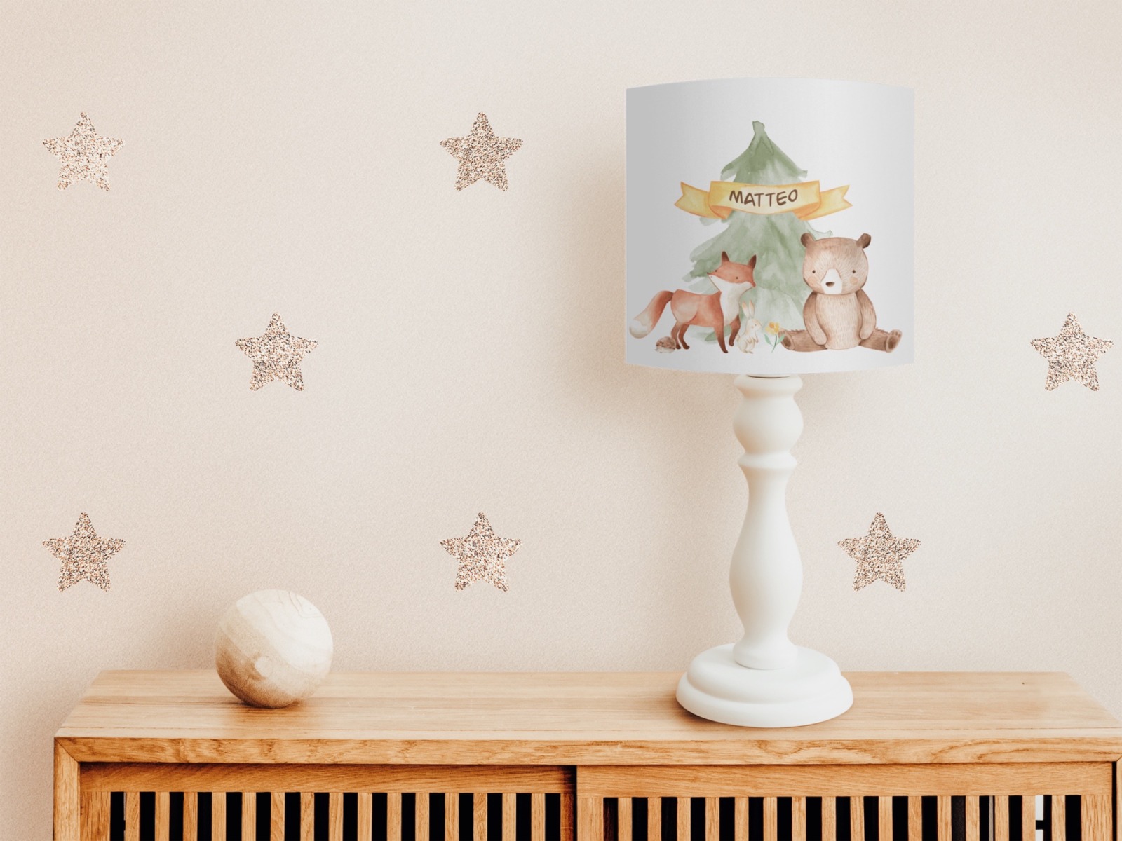 Tischlampe Waldtiere Fuchs und Bär mit Namen Kinderlampe Tiere Geschenk zur Geburt oder Taufe