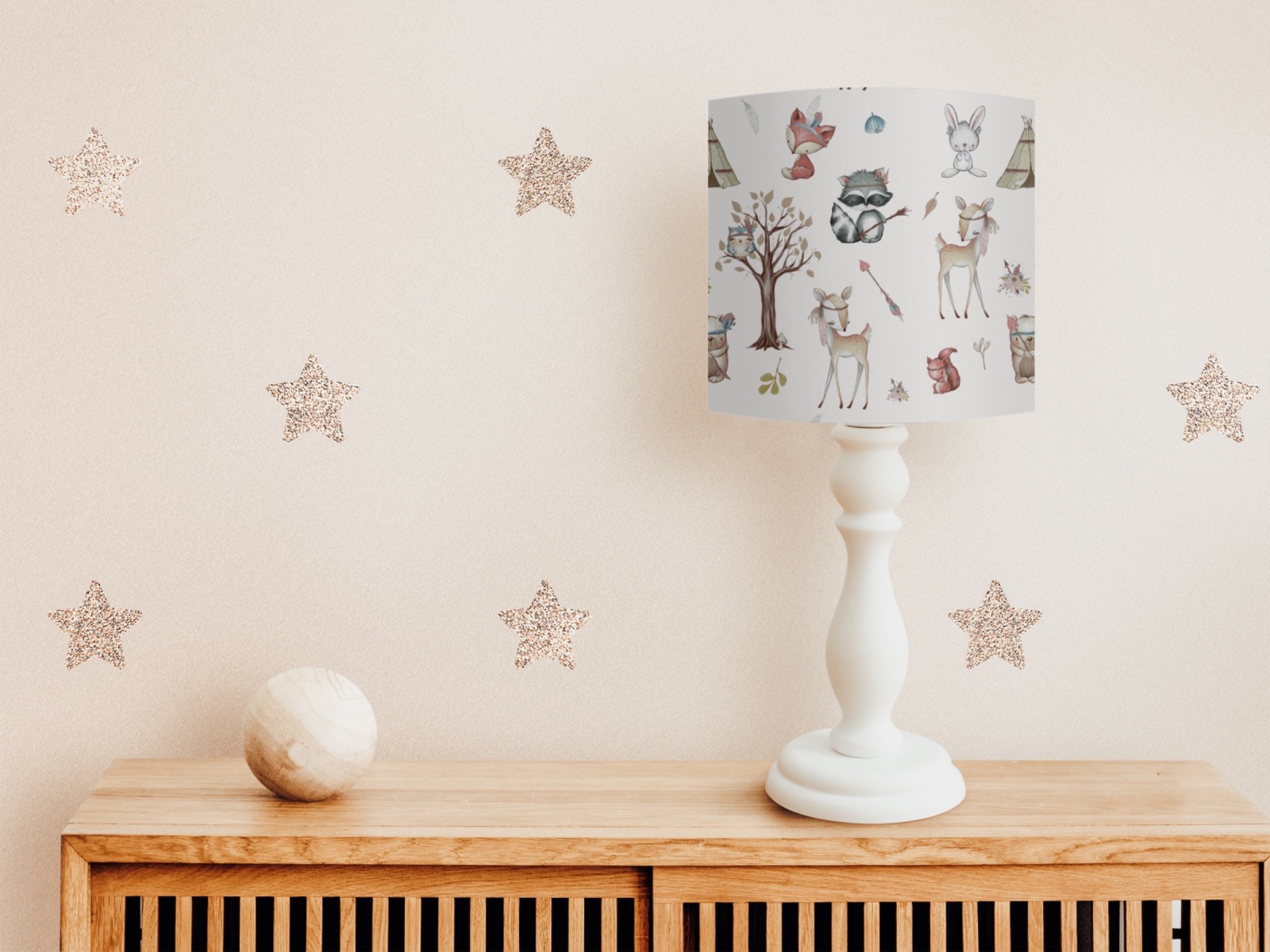 Tischlampe Kinderzimmer boho Waldtiere Fuchs und Reh, Kinderlampe Tiere, Geschenk zur Geburt oder