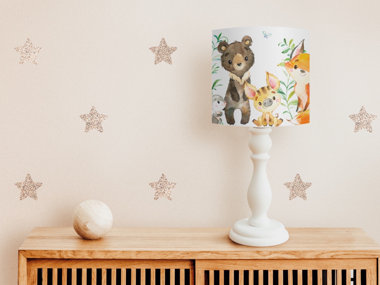 Tischlampe Kinderzimmer Waldtiere Fuchs und Bär, Kinderlampe Tiere, Geschenk zur Geburt oder Taufe,