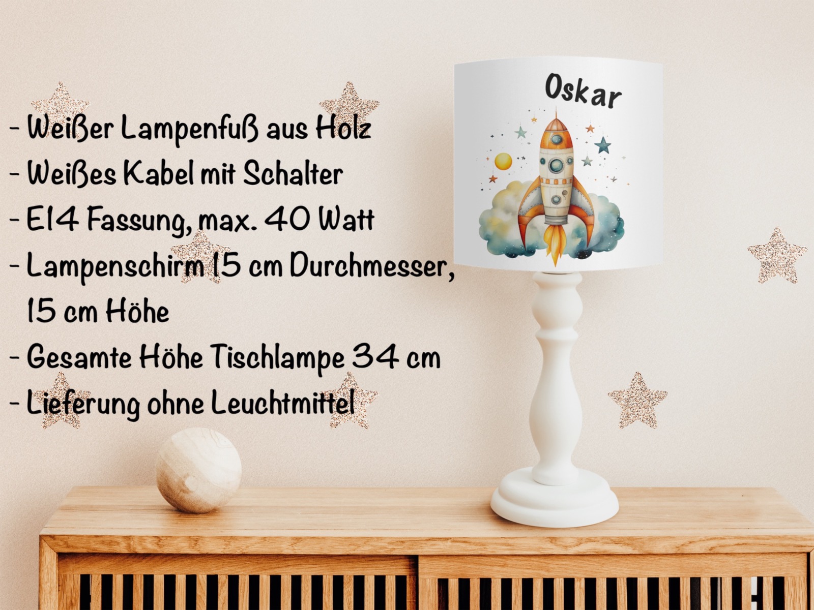 Tischlampe Kinderzimmer mit Namen, Kinderlampe Weltall, Geschenk zur Geburt oder Einschulung, Lampe