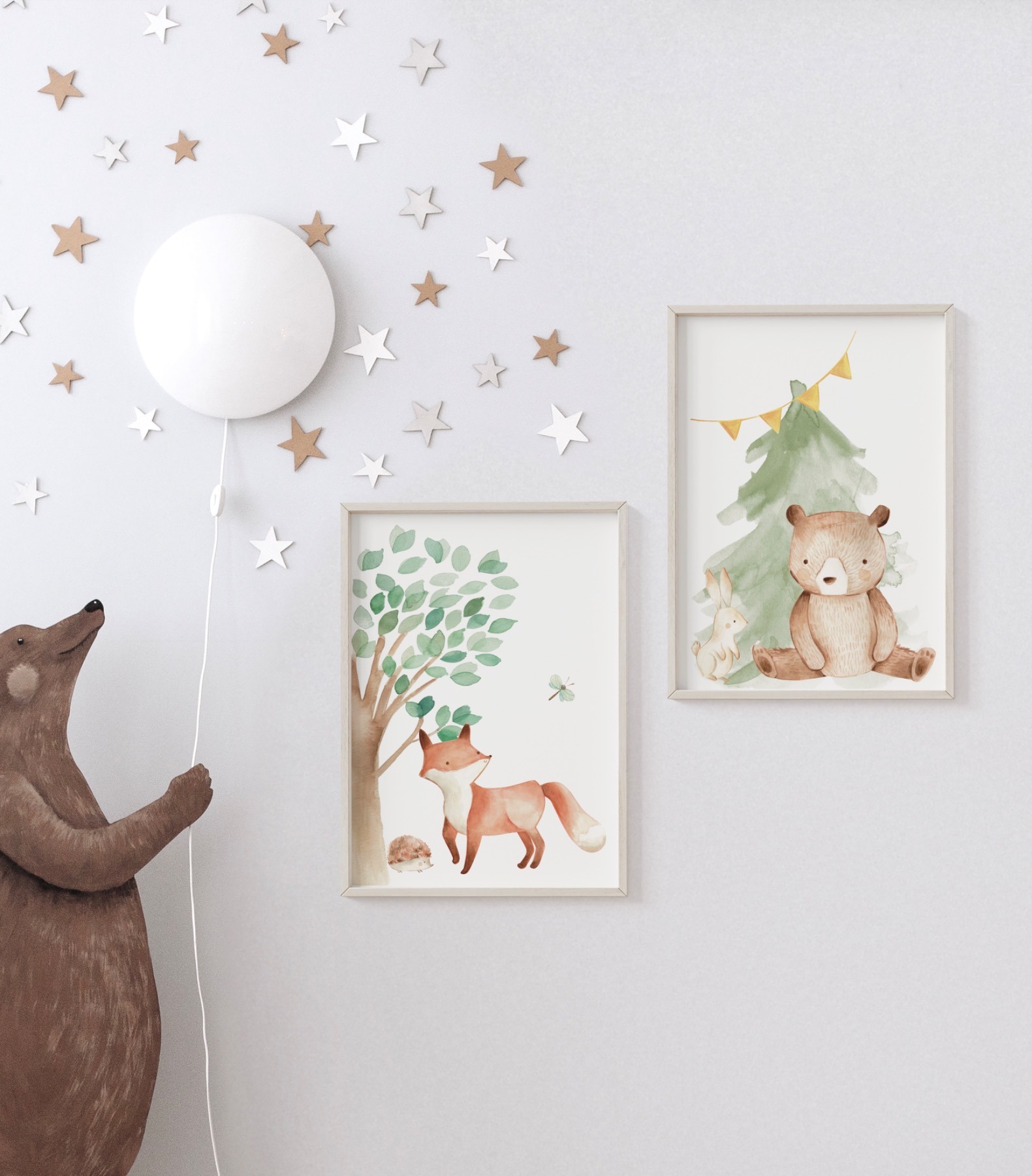 Poster Kinderzimmer Waldtiere Fuchs und Bär