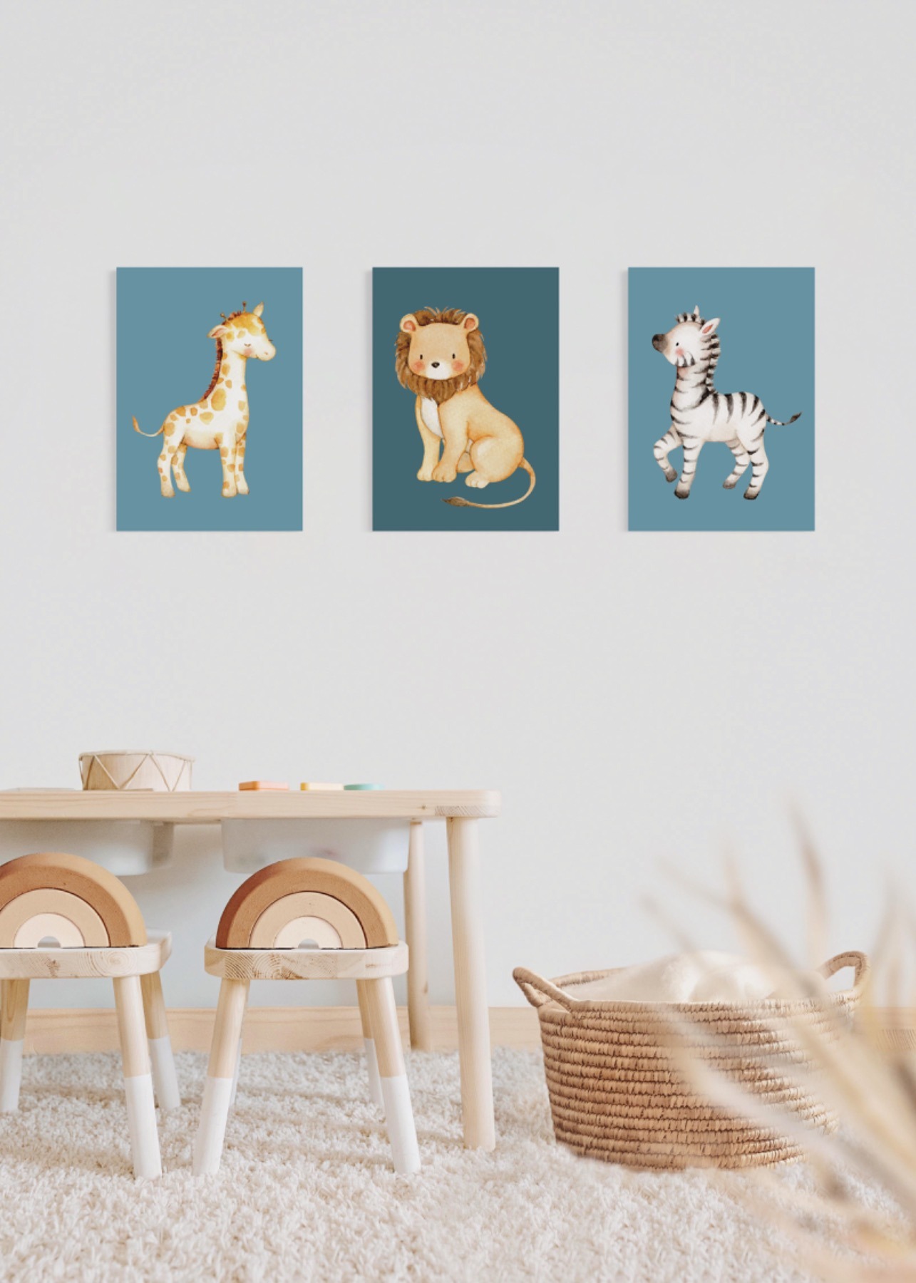 Poster Kinderzimmer Safaritiere, Zebra Löwe Giraffe, Safari Kinderzimmer Poster Kinderposter