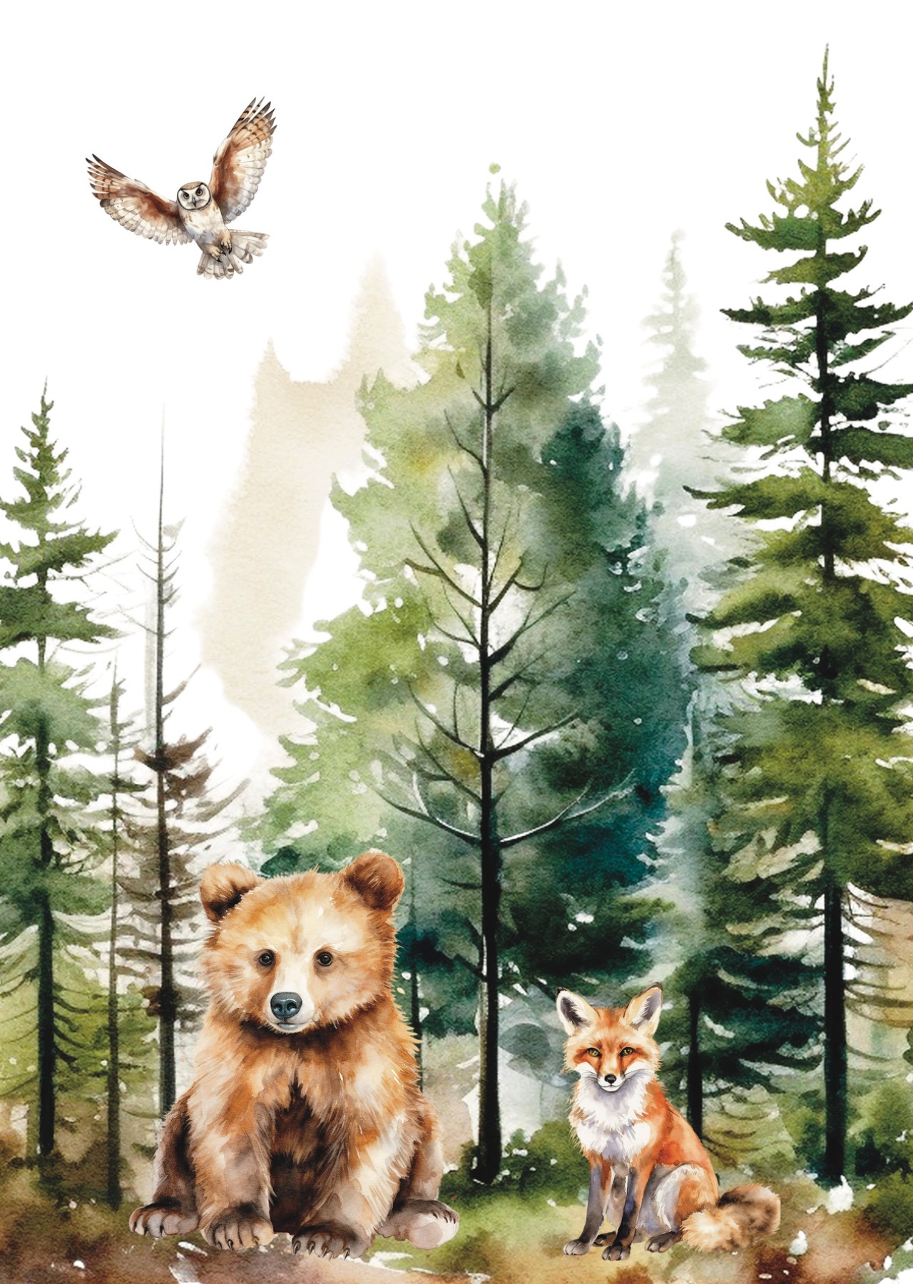 Kinderzimmer Poster Wald mit Fuchs, Reh, Rehkitz und Bär 5