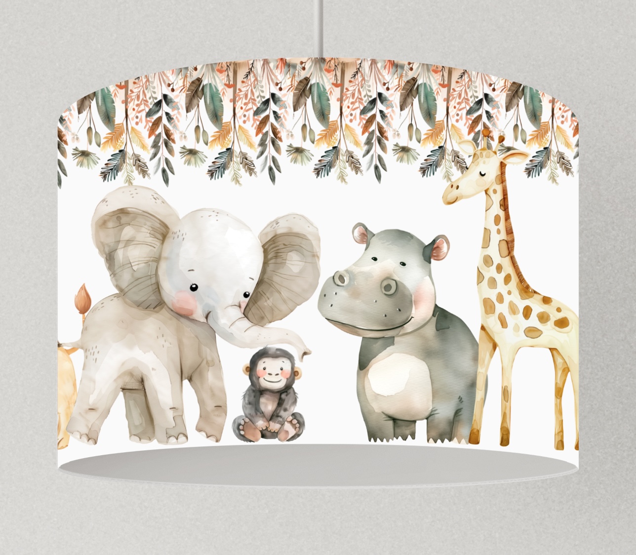 Lampenschirm Safari Kinderzimmer, Kinderlampe Wildtiere Löwe, Deckenlampe Elefant, Lampenschirm