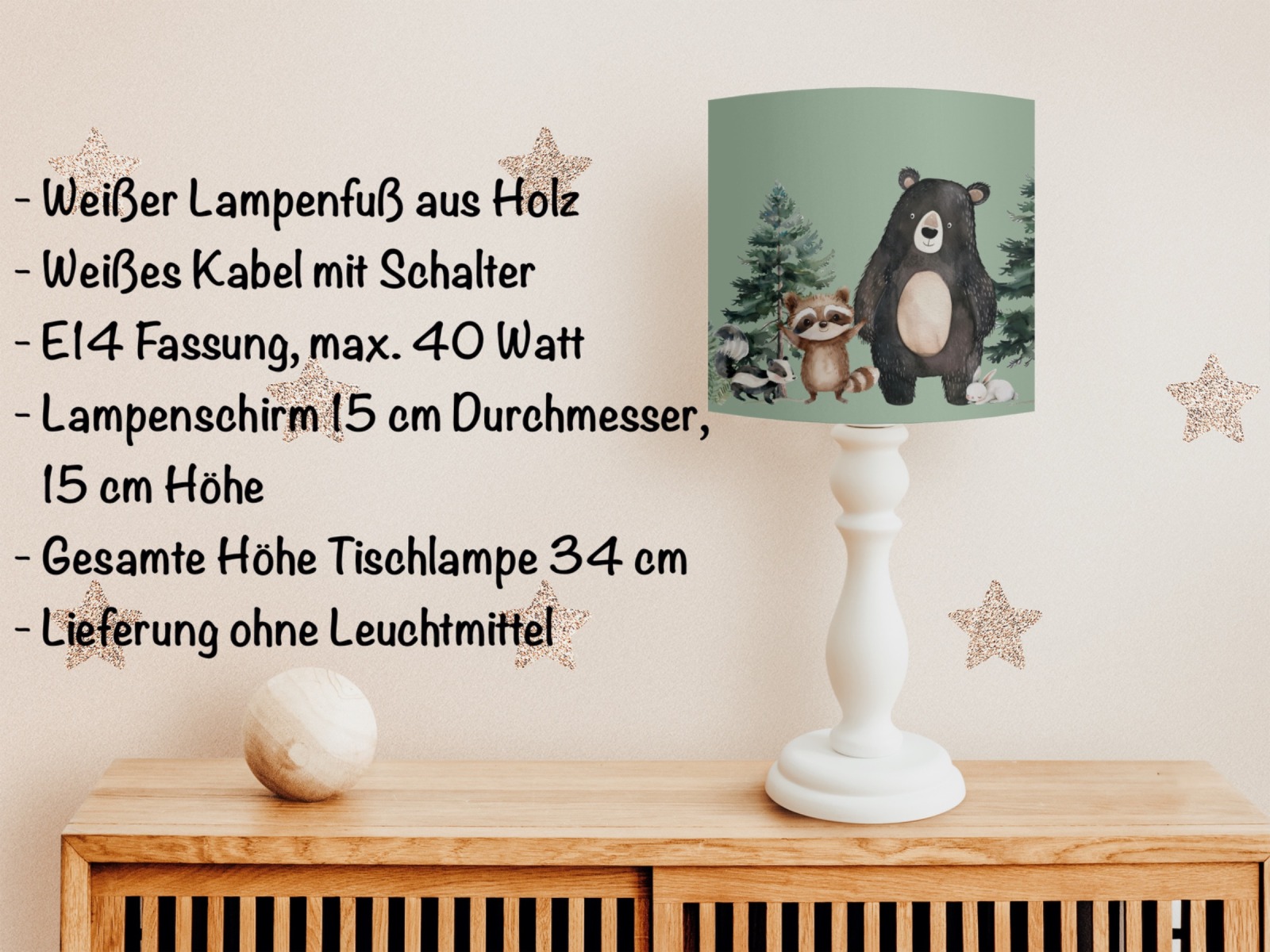 Lampenschirm Kinderzimmer Bär, Lampenschirm Waldtiere, Kinderzimmerlampe Tiere, Deckenlampe Wald