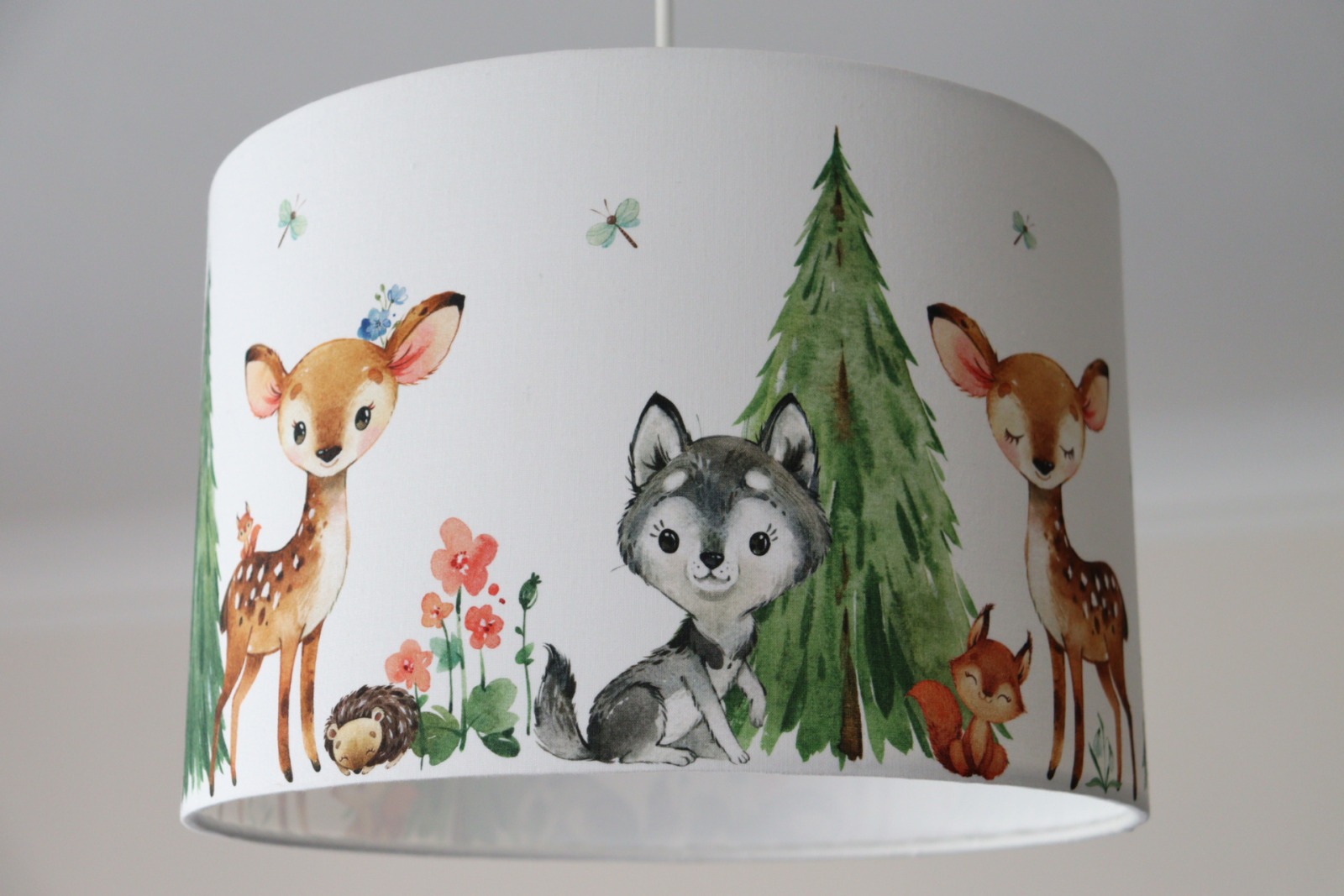 Lampenschirm Waldtiere, Kinderlampe mit Rehen, Igeln, Eichhörnchen und Wolf 8