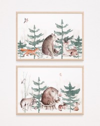 Poster Kinderzimmer Waldtiere Bär, Reh und Fuchs, Wolf 3