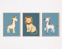 Poster Kinderzimmer Safaritiere, Zebra Löwe Giraffe, Safari Kinderzimmer Poster Kinderposter 2