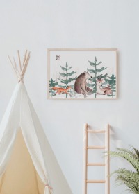 Poster Kinderzimmer Waldtiere Bär, Reh und Fuchs, Wolf 2