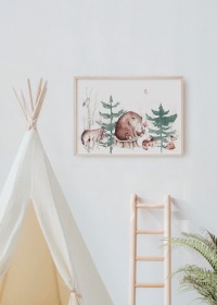 Poster Kinderzimmer Waldtiere Bär, Reh und Fuchs, Wolf