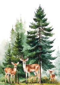 Kinderzimmer Poster Wald mit Fuchs, Reh, Rehkitz und Bär 4