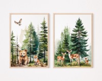 Kinderzimmer Poster Wald mit Fuchs, Reh, Rehkitz und Bär 3