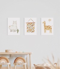 Boho Poster Kinderzimmer, Lama Poster, Kinder Poster Giraffe und Wolke