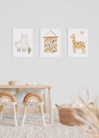 Boho Poster Kinderzimmer, Lama Poster, Kinder Poster Giraffe und Wolke 2