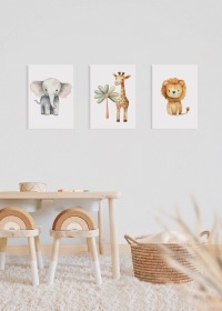 Poster Kinderzimmer Safaritiere, Elefant Löwe Giraffe, Safari Kinderzimmer Poster Kinderposter 2