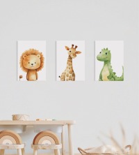 Poster Kinderzimmer Tiere, Krokodil Löwe Giraffe, Safari Kinderzimmer Poster Kinderposter