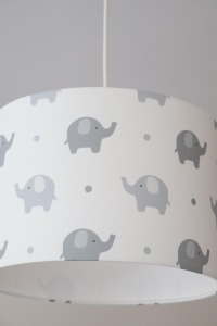 Lampenschirm Kinderzimmer, Deckenlampe Elefanten und Punkte, Kinderlampe, Kinderzimmerlampe hellgrau