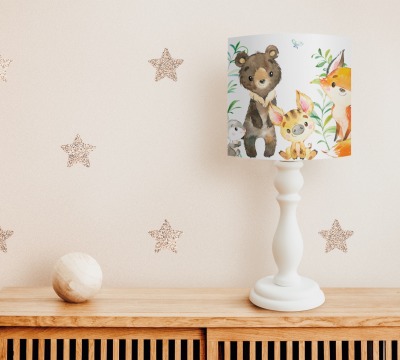 Tischlampe Kinderzimmer Waldtiere Fuchs und Bär, Kinderlampe Tiere, Geschenk zur Geburt oder Taufe,