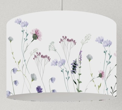 Lampe Blumen violett, Lampenschirm floral, Hängelampe Wildblumen, Deckenlampe Kornblumen