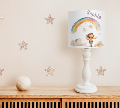 Tischlampe Kinderzimmer mit Namen, Kinderlampe Regenbogen, Geschenk zur Geburt oder Einschulung,