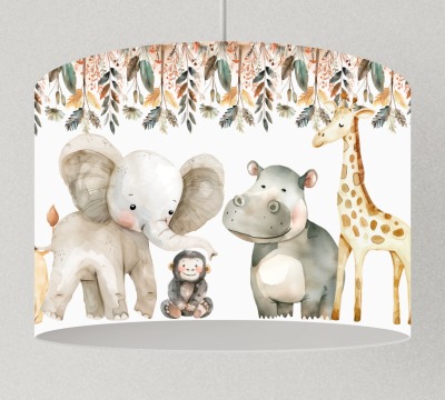 Lampenschirm Safari Kinderzimmer, Kinderlampe Wildtiere Löwe, Deckenlampe Elefant, Lampenschirm
