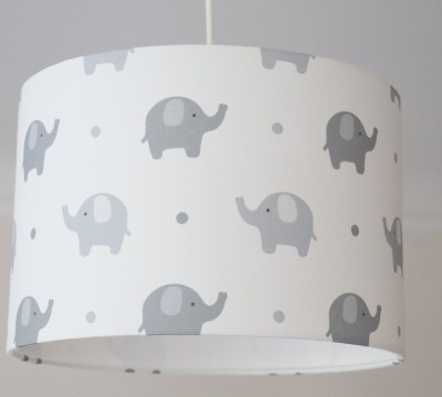 Lampenschirm Kinderzimmer Deckenlampe Elefanten und Punkte Kinderlampe Kinderzimmerlampe hellgrau