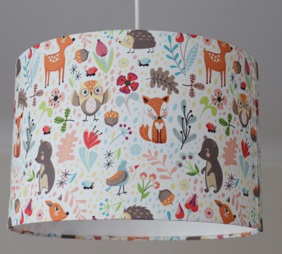 Lampe Kinderzimmer Lampenschirm Waldtiere Deckenlampe mit Fuchs Bär Eule Igel und Reh