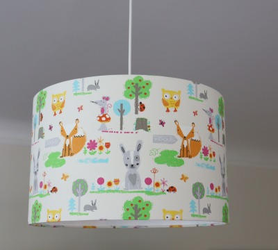 Lampenschirm Kinderzimmer, Kinderlampe mit Waldtieren, Kinderzimmerlampe Tiere Füchse, Eule, Hase