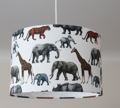 Lampenschirm Kinderzimmer Elefanten, Giraffen, Tiger und Nashörner