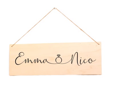Holzschild zur Verlobung mit Namen und Ring personalisiert - versch. Farben wählbar