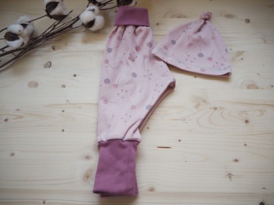 Pumphose Baby rosa - Set mit Knotenmütze